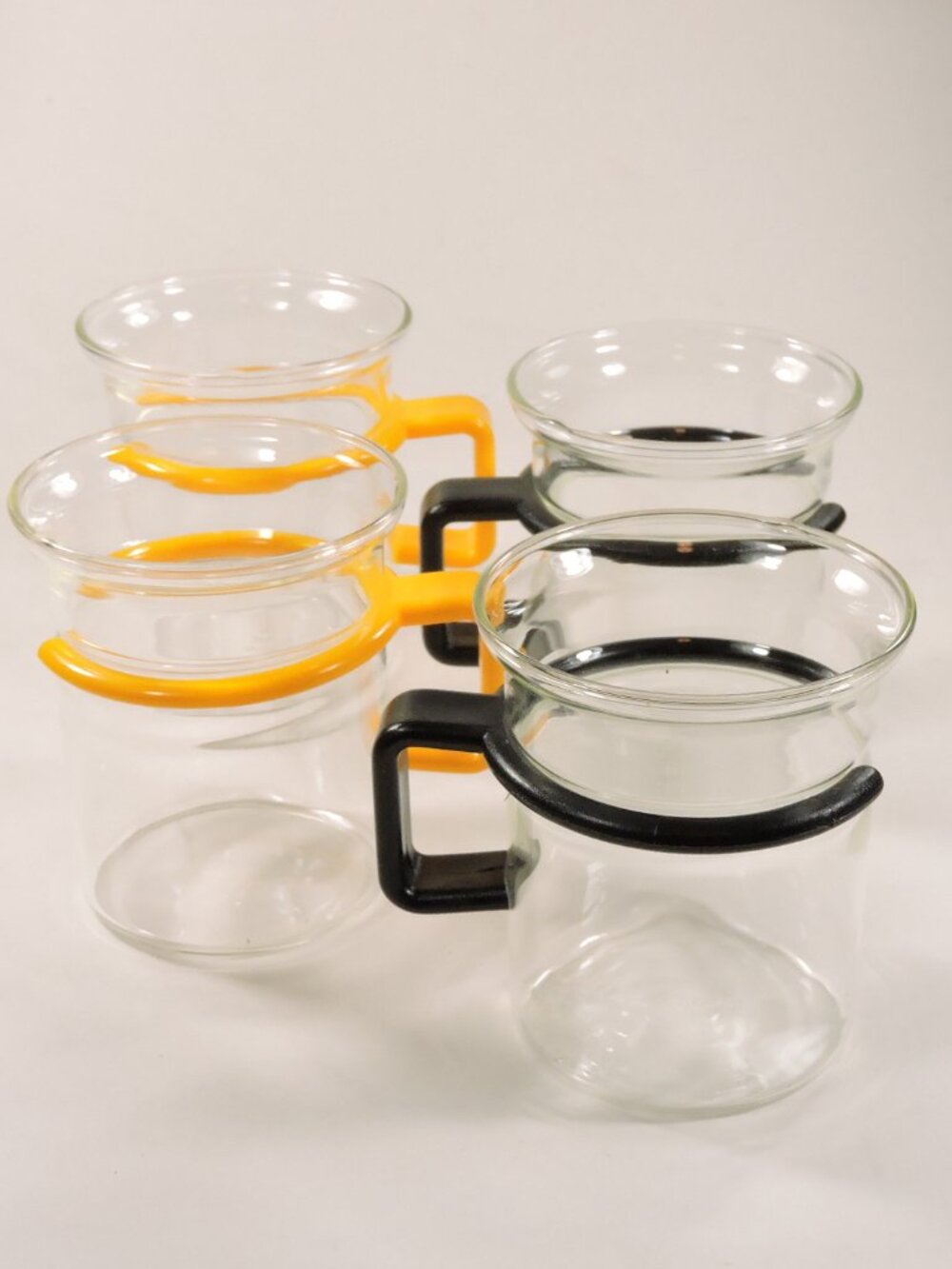 Set of 4 BODUM Bistro Glass Mugs Yellow & Black Handles Coffee Espresso Tea Cup